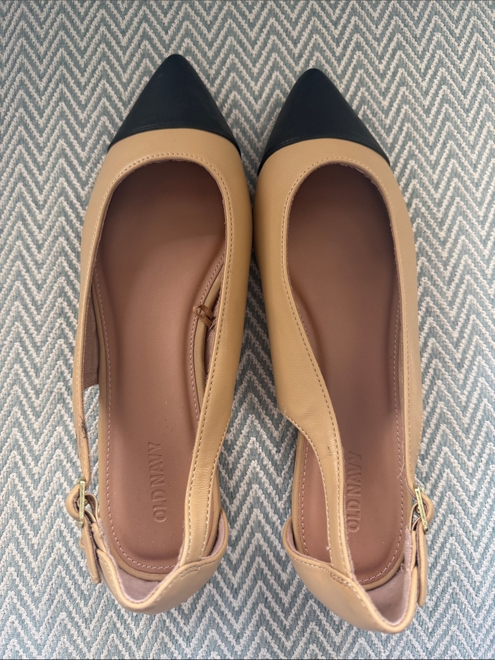 Old Navy Beige and Black Pointed-Toe Slingback Flats